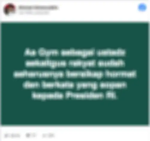 Ahmad Ishomudin atau yang karib disapa Gus Ishom meminta agar Aa Gym bersikap hormat dan berkata sopan kepada Presiden Joko Widodo (Jokowi).