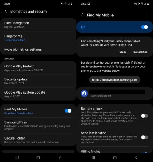 Tampilan fitur Find My Mobile di HP Samsung.