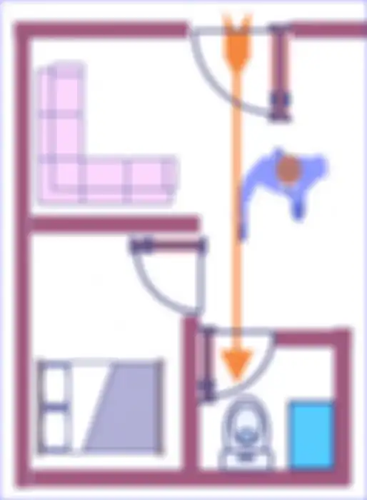 Nilai Feng Shui untuk posisi pintu utama yang berhadapan dengan pintu WC ini sangat buruk, bahkan nilainya serupa dengan rumah yang berhadapan langsung dengan WC umum.