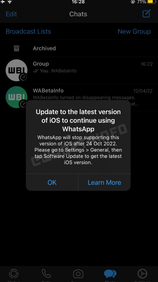 WhatsApp setop layanan di iOS 10 dan iOS 11.