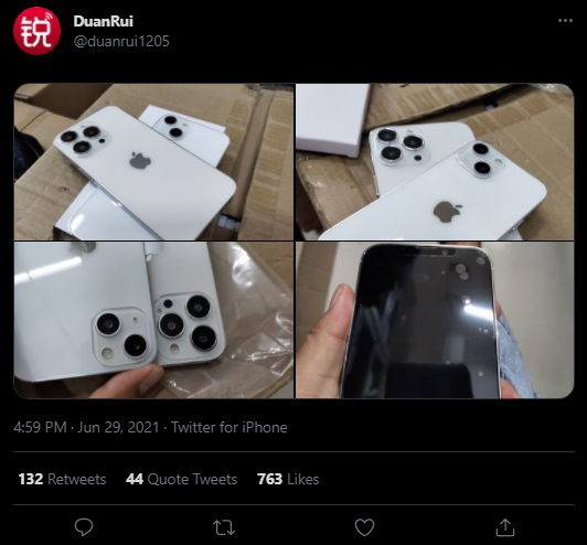 Dummy iPhone 13 menurut akun Twitter @duanrui1205