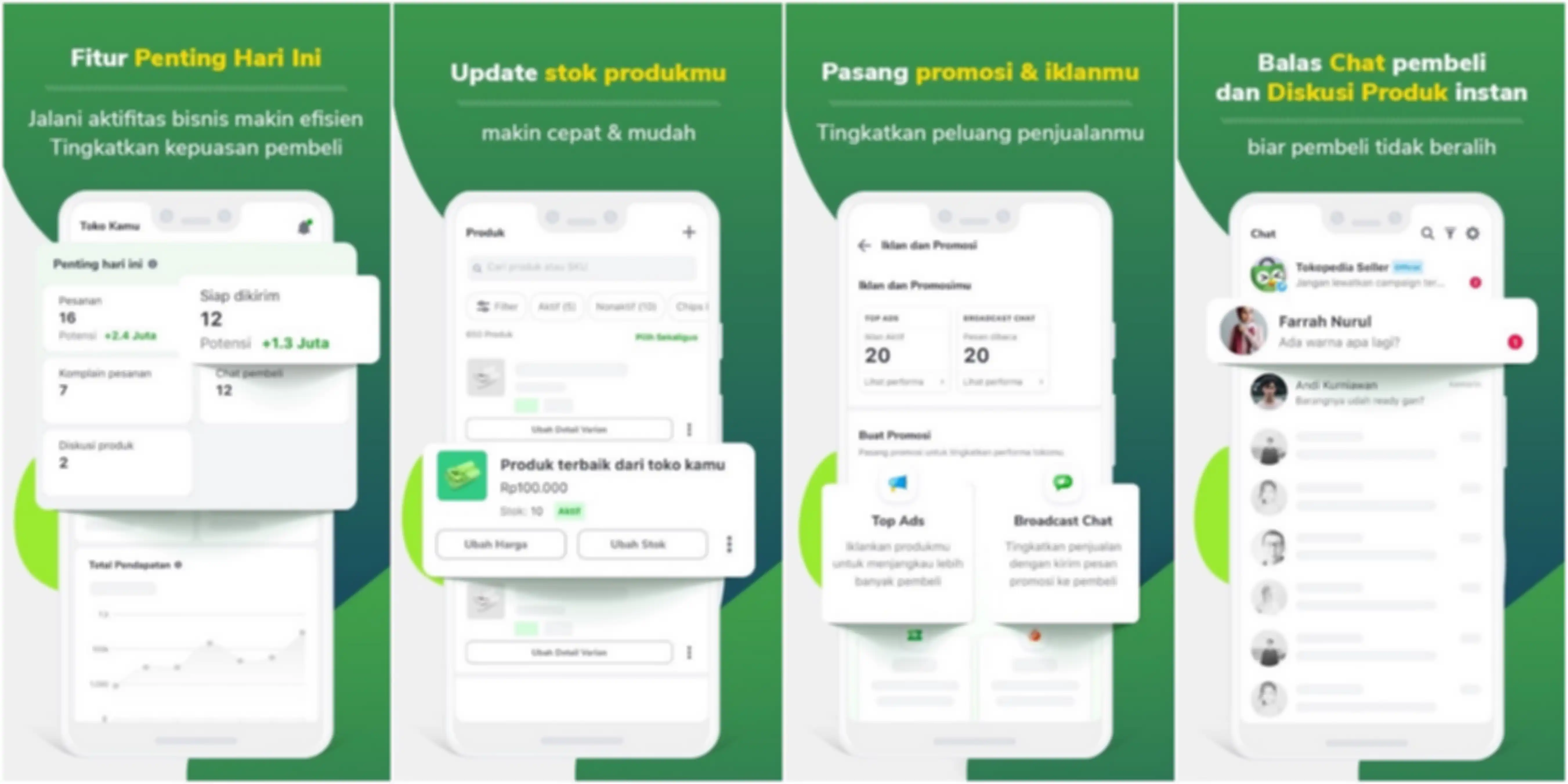 Fitur yang bisa dinikmati dengan Tokopedia Seller App.