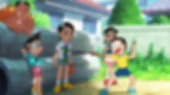 Nobita dan teman-temannya bermain di taman.