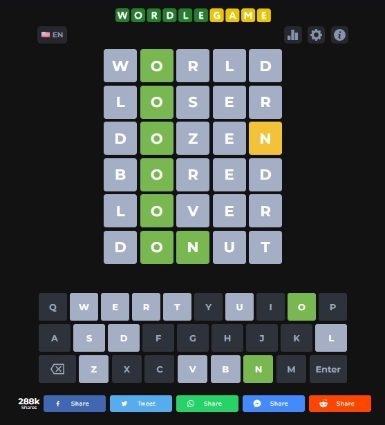 Tampilan game Wordle 226