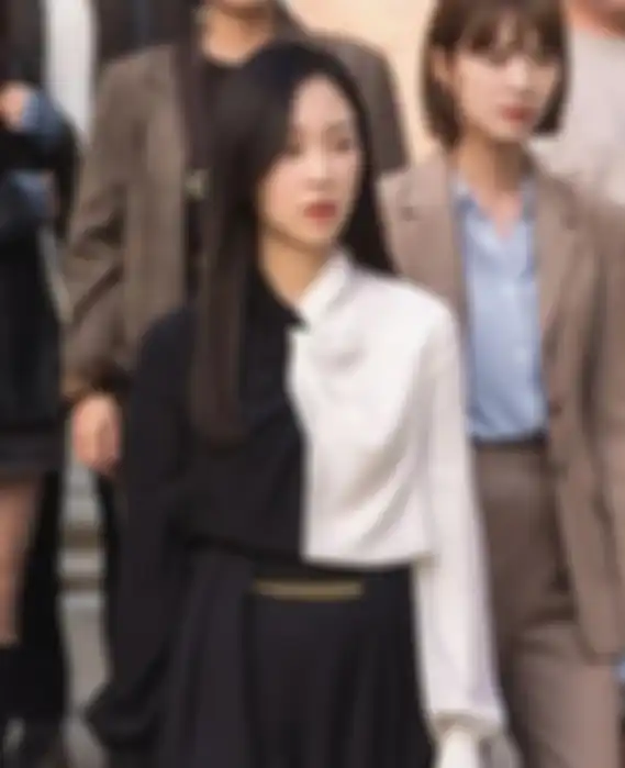 Karakter perempuan Oh Su Jae dalam drama Korea Why Her mengenakan two tone blouse yang unik.