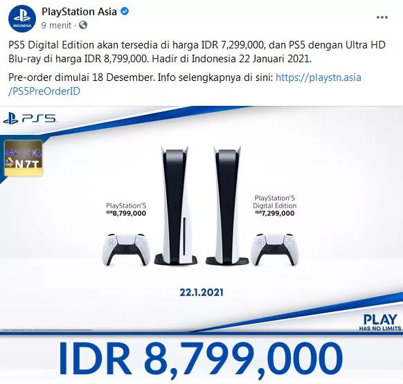 Harga resmi PS5 di Indonesia