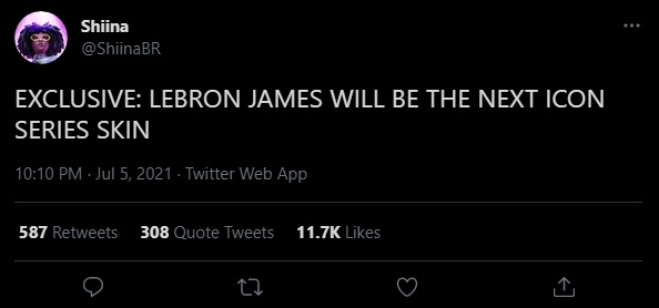 Cuitan leaker Shiina terkait skin Fortnite terbaru bertema LeBron James