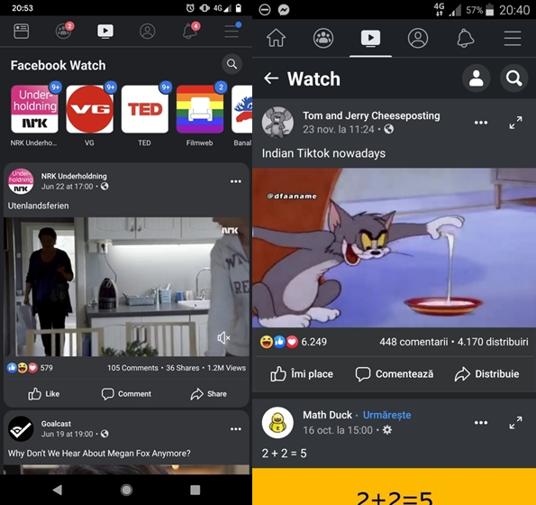 Tampilan dark mode pada Facebook versi Android