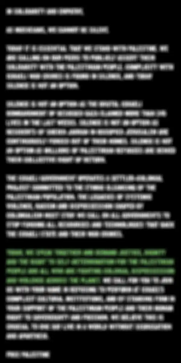 Open Letter #MusiciansforPalestine