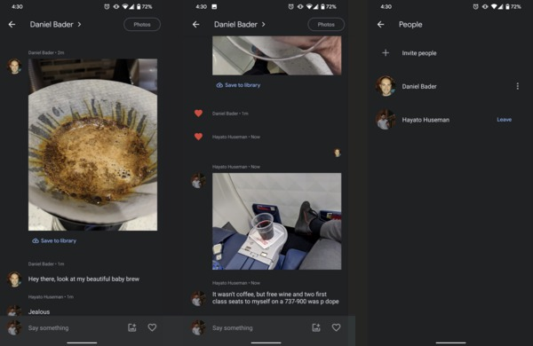 Fitur pesan pada aplikasi Google Photos.