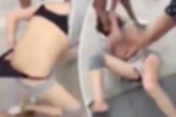 Wanita yang didiga orang ketiga dihajar istri sah dan teman-temannya.  