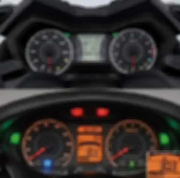 Perbandingan panel indikator Yamaha XMAX(atas) dan Suzuki Burgman 200(bawah).