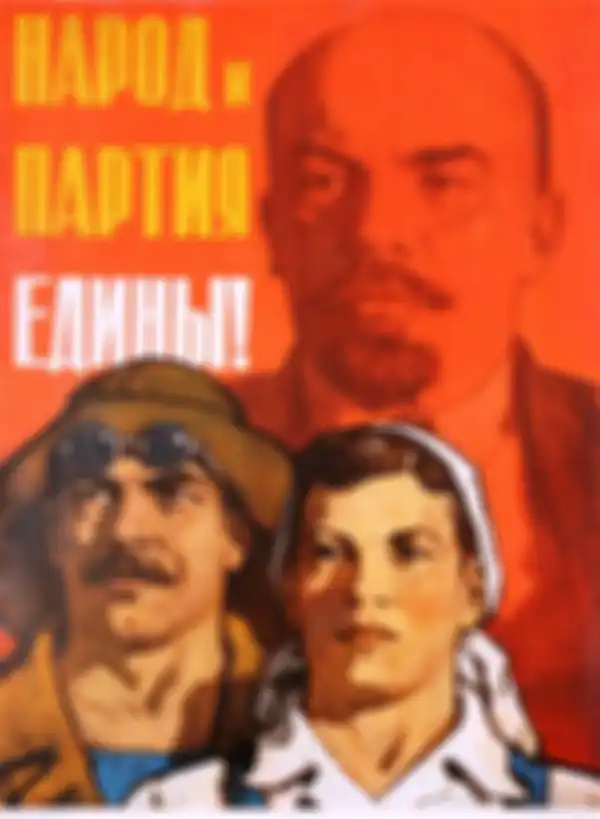 Poster propaganda Uni Soviet 3. 'Warga dan Partai adalah satu!' 1961 