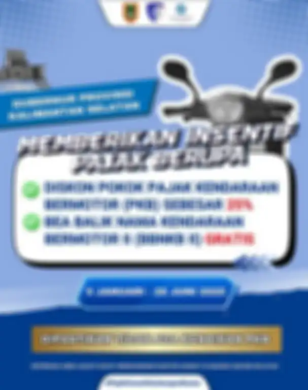 Pengumuman pemberina insentif pajak kendaraan, diskon 25 persen hingga gratis BBNKB II di Kalimantan Selatan.