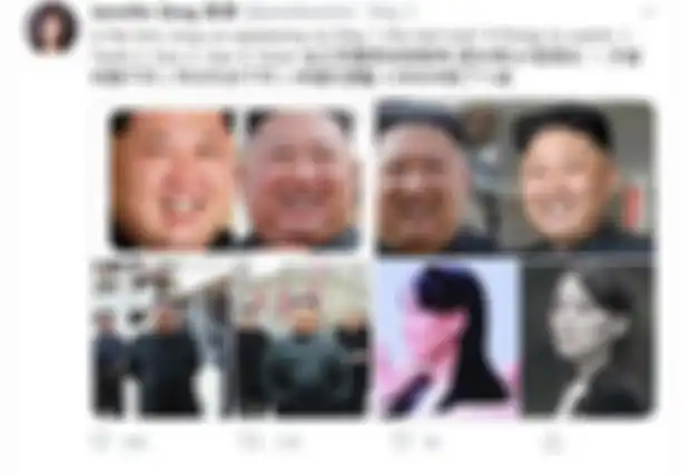 Aktivis hak asasi manusia, Jennifer Zeng menyandingkan potret Kim Jong Un sebelum rumor meninggal dan Kim Jong Un setelah rumor meninggal