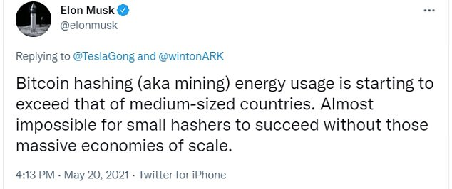 Tweet Elon Musk tentang Bitcoin