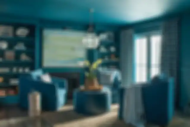 Ilustrasi interior dengan warna biru laut