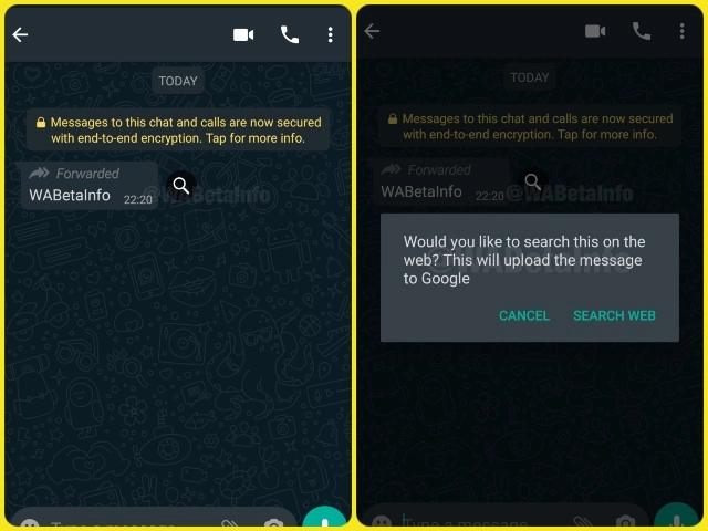 Fitur pencarian pesan dibagikan WhatsApp.