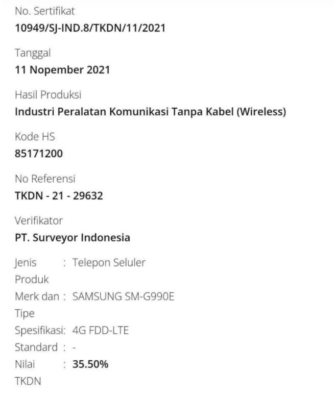 Samsung Galaxy S21 FE lolos sertifikasi TKDN.