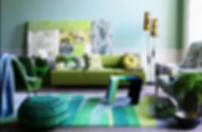 Ilustrasi interior dengan warna hijau terang