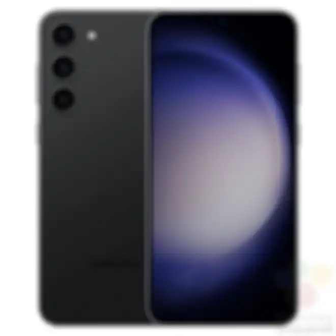 Render panel depan dan belakang Samsung Galaxy S23 warna Phantom Black
