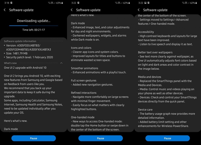 Detail update Android 10 dan One UI 2.0 untuk Galaxy A30