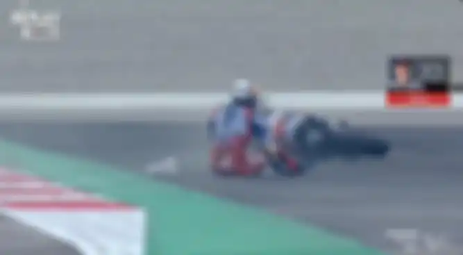 Alex Marquez mengalami highside saat Q1 MotoGP India 2023.