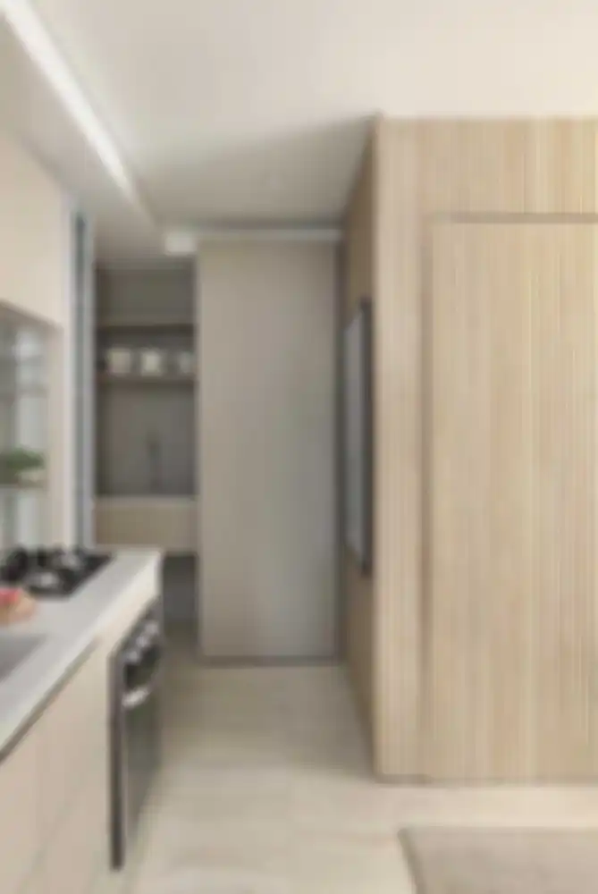 Ilustrasi dapur dengan ubin porselen beige