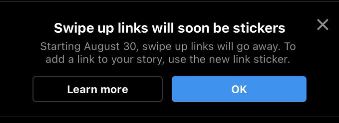 Pemberitahuan penghapusan fitur Swipe Up