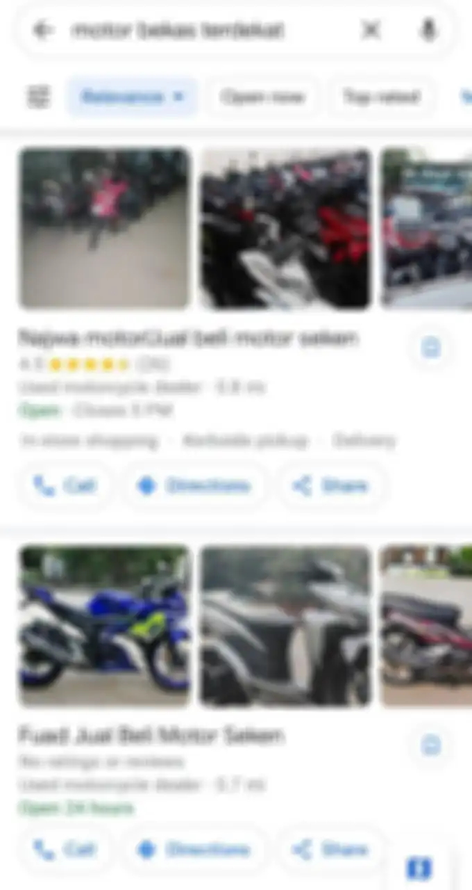 Google Maps mencari dealer motor bekas terdekat