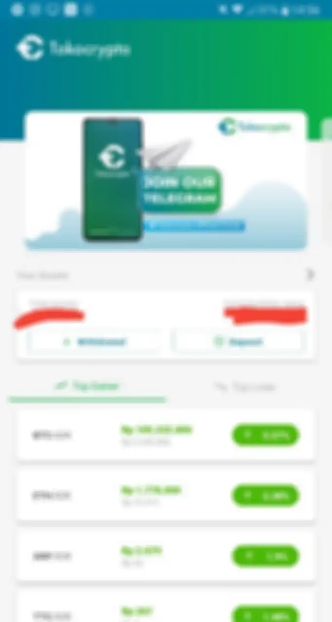 Tampilan menu Home pada aplikasi Tokocrypto