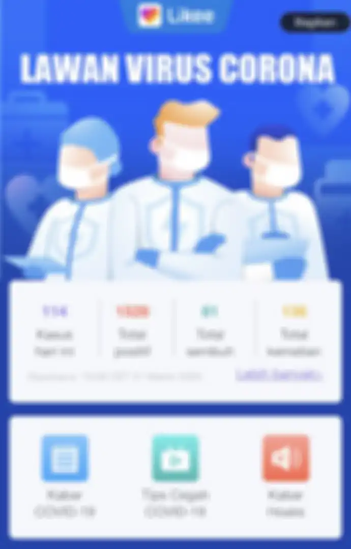 Dashboard di aplikasi Likee yang menyediakan informasi terkait penyebaran Covid-19.
