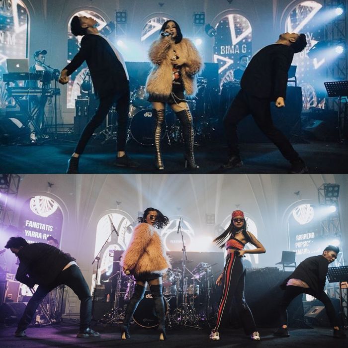 Rinni dengan gaya kecenya di atas panggung