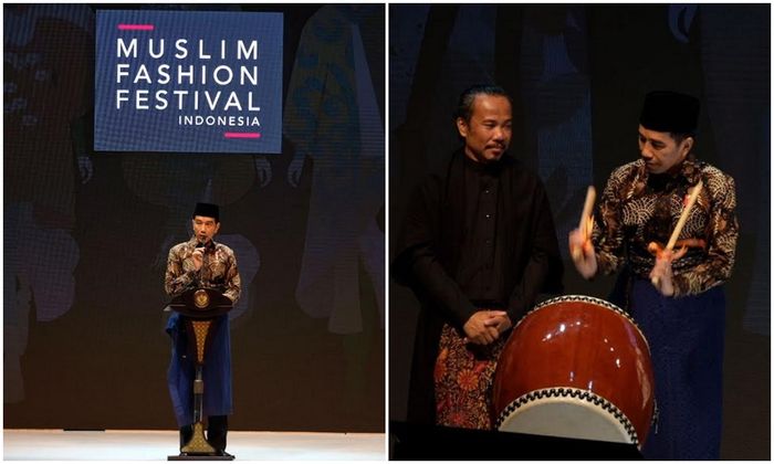 Presiden Republik Indonesia Joko Widodo meresmikan pembukaan acara Muslim Fashion Festival 2018 pada