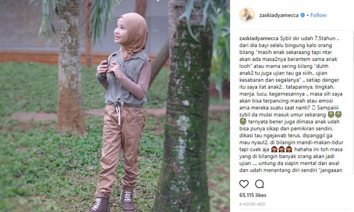 Postingan Zaskia Adya Mecca tentang pengalamannya mengurus anak