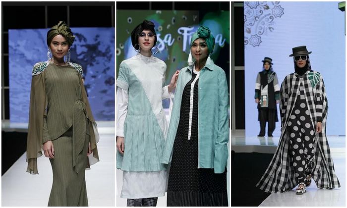 Semburat warna hijau dalam berbagai gradasi dituangkan dengan berbagai gaya busana.