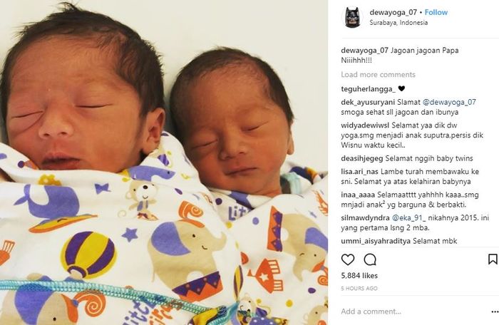 Kadek Devi melahirkan anak kembar.