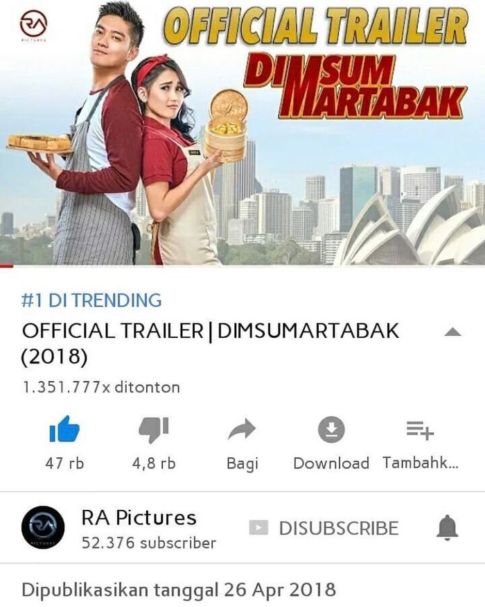 Trailer Dimsum Martabak jadi trending nomor 1 di YouTube