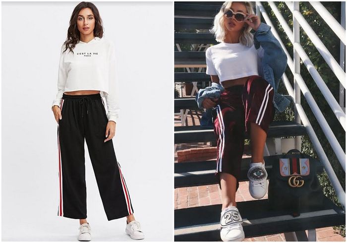 Sneakers atau sepatu loafers atau bahkan ankle boots cocok dikombinasikan bersama track pants. Cukup pilih model potongan dan ukuran track pants yang tepat sesuai bentuk tubuh kamu.