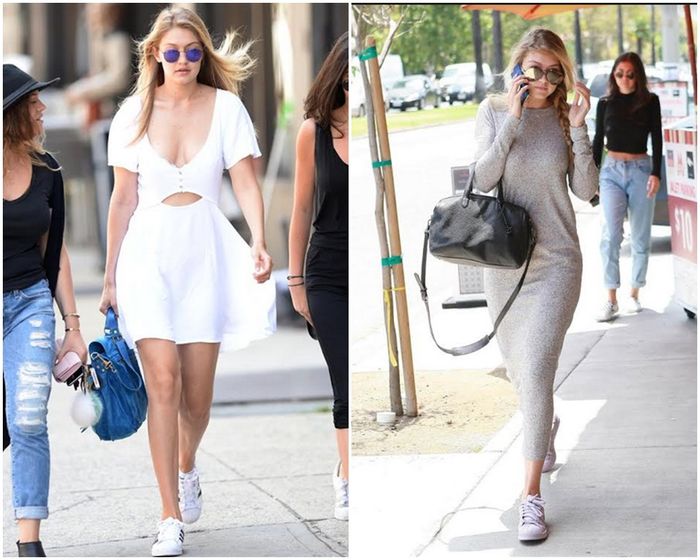 Sneakers warna putih sangat cocok dipadukan dengan berbagai terusan dress simpel kasual buat acara santai kamu. 