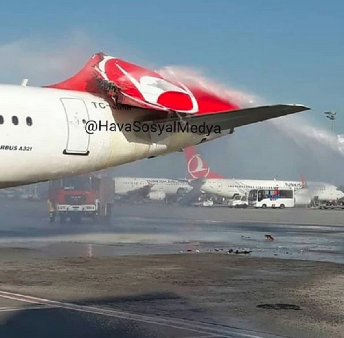 Kondisi pesawat maskapai Turkish Airline di Bandara Ataturk Istanbul, Minggu (13/5/2018)