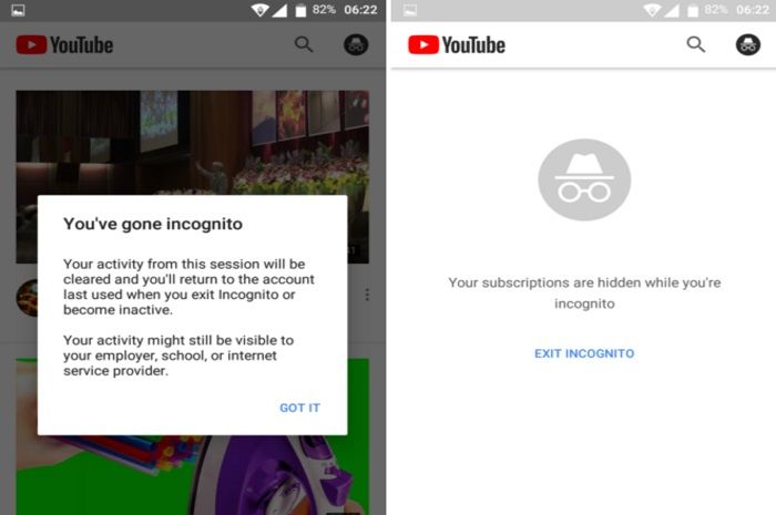Incognito Windows YouTube