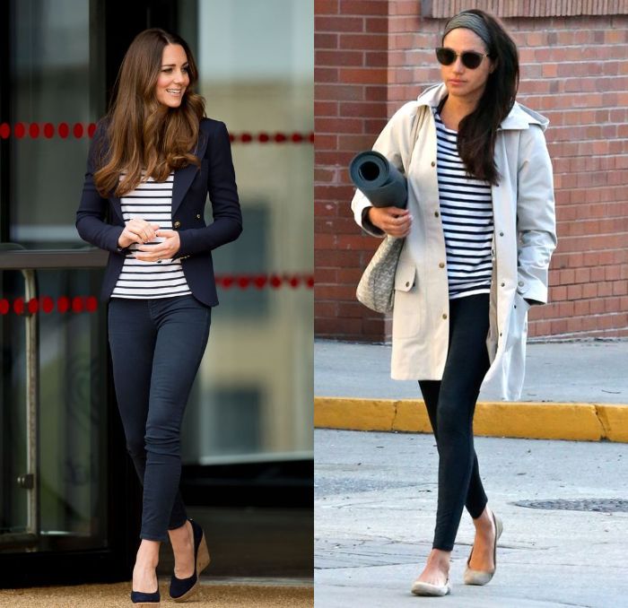 Kate Middleton dan Meghan Markle tampak bergaya kasual dengan mengenakan t-shirt bermotif stripe