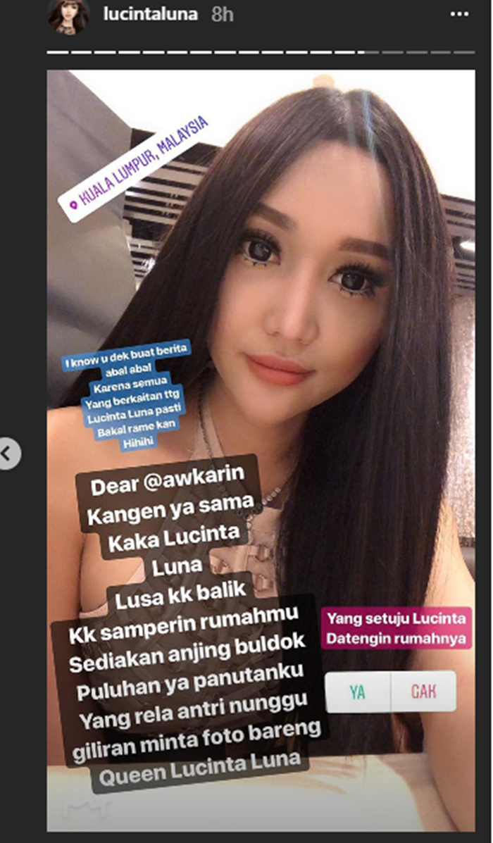 Lucinta Luna balas unggahan Awkarin.