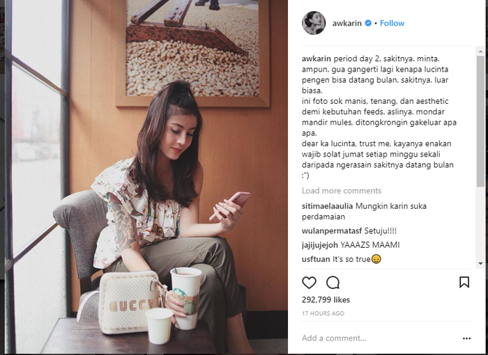 Awkarin ungkapkan tentang rasa sakit yang dideritanya saat menstruasi datang.