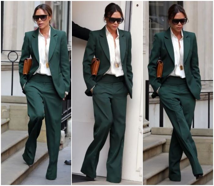 Victoria Beckham tertangkap kamera tampil classy dengan pantsuit hijau