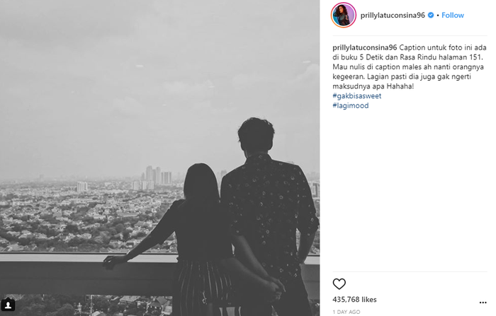 Prilly mengunggah kebersamaan dengan Maxime Boutier.
