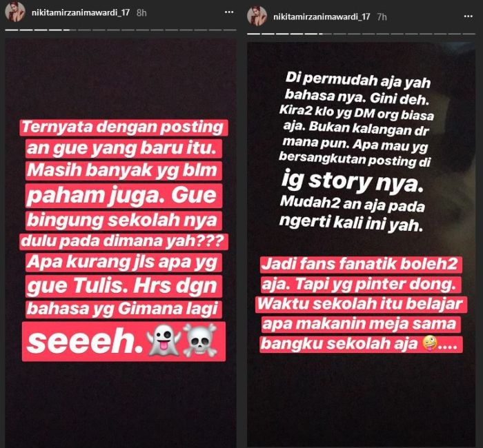 Postingan di Story Nikita Mirzani