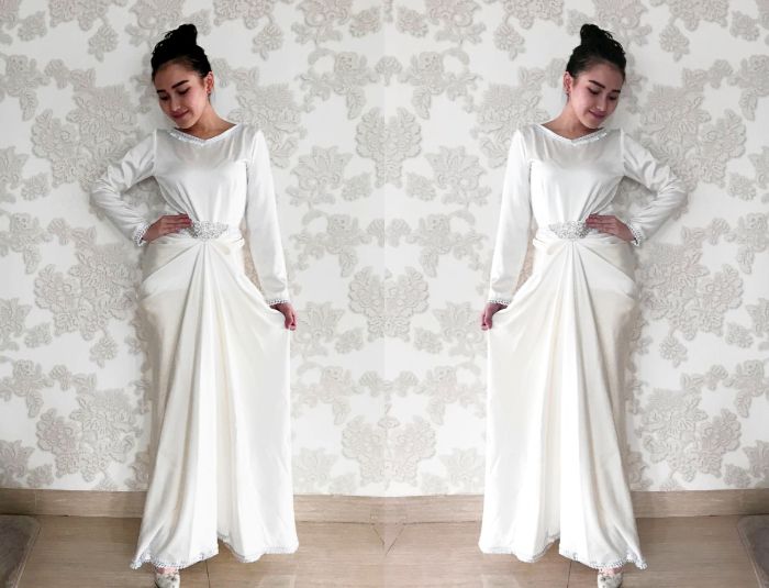 Ayu Ting Ting terlihat anggun dalam balutan kaftan berwarna putih