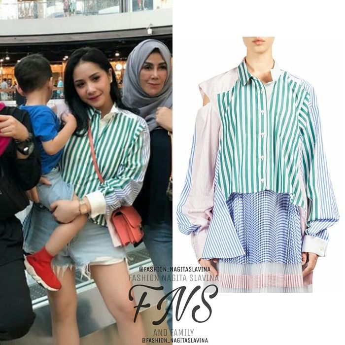 Nagita Slavina tampil nyentrik dengan kemeja cut out shoulder 